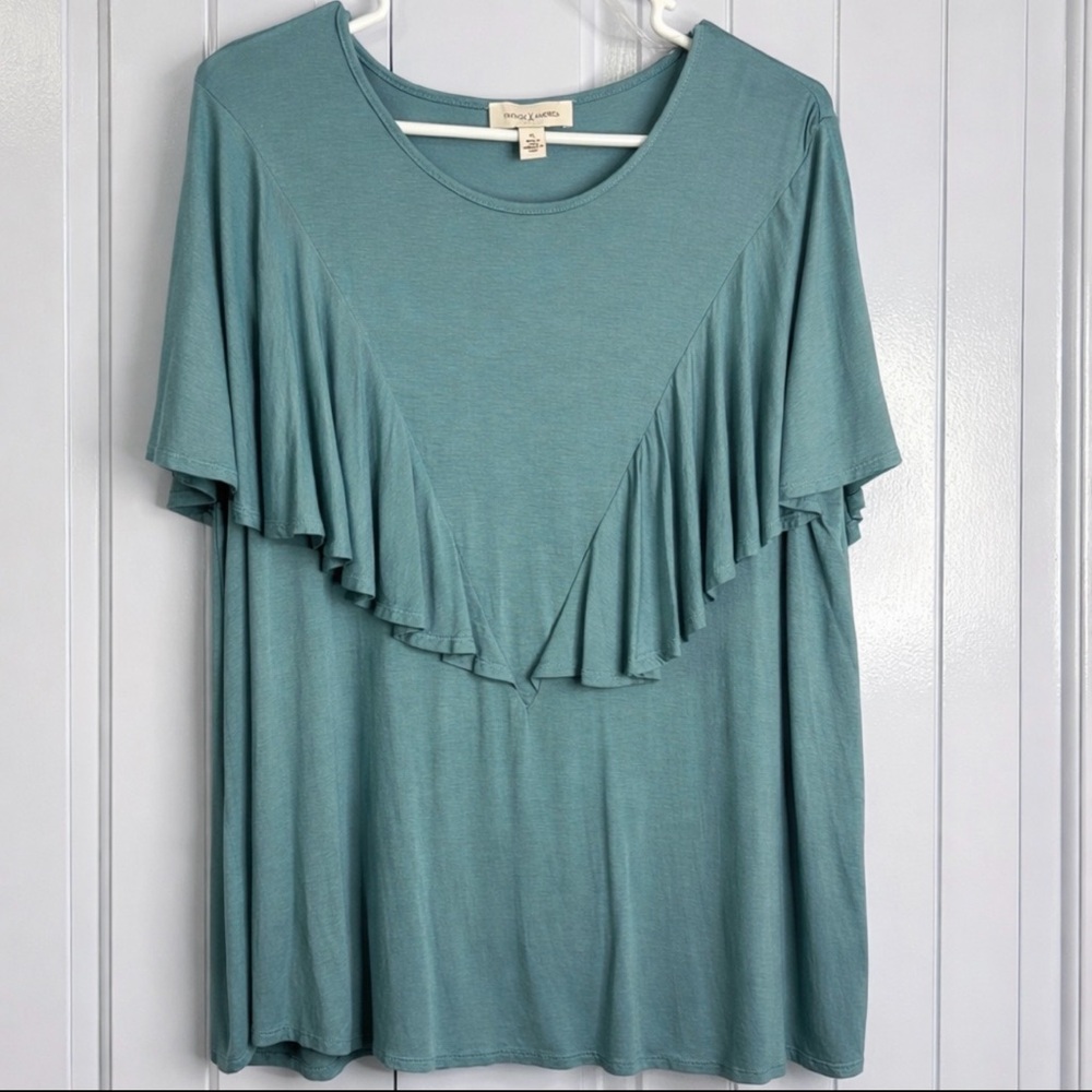 Vintage America Dakota Flutter Ruffle Sleeve Top in Aquatic Blue ~ Size XL~NWOT - Picture 4 of 11